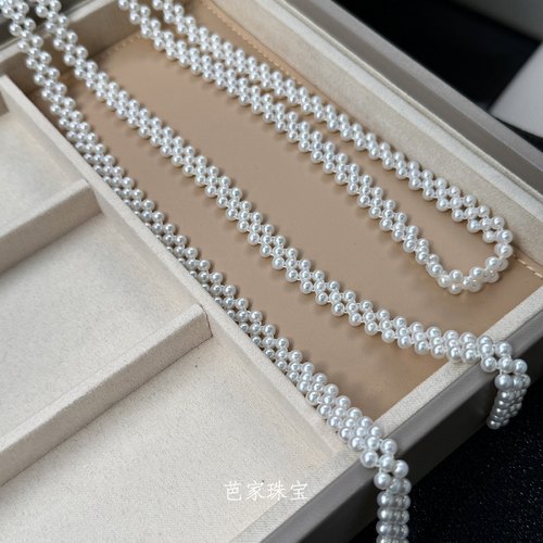 芭家珠宝 珠玑映霞 TOP级别极光正圆天然淡水珍珠编织项链毛衣链