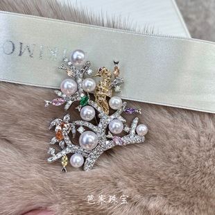 珊瑚树枝日本akoya海水珍珠胸针 M家同款 芭家珠宝 海洋礼赞