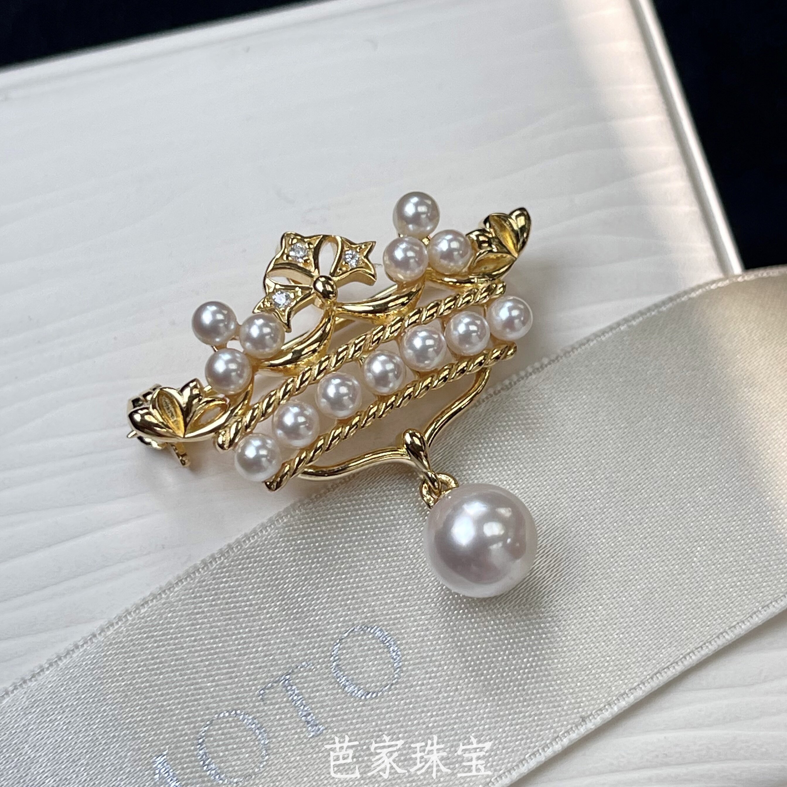 芭家珠宝高定 复古皇冠 M家皇家宫廷日本akoya海水珍珠925银胸针