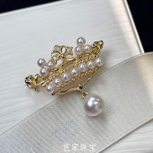 芭家珠宝高定 复古皇冠 M家皇家宫廷日本akoya海水珍珠925银胸针