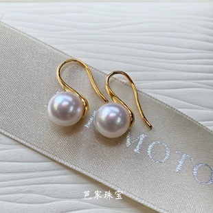 芭家珠宝 日本akoya海水珍珠纯银18K金耳环耳坠简约耳钩 高跟鞋