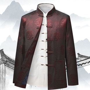 春秋夹克唐装男中老年人中式古风汉服爸爸装生日爷爷过寿休闲外套