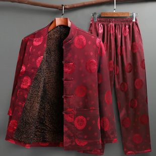 老人棉袄唐装男爸爸加绒加厚外套中老年过寿生日衣服爷爷冬装棉衣