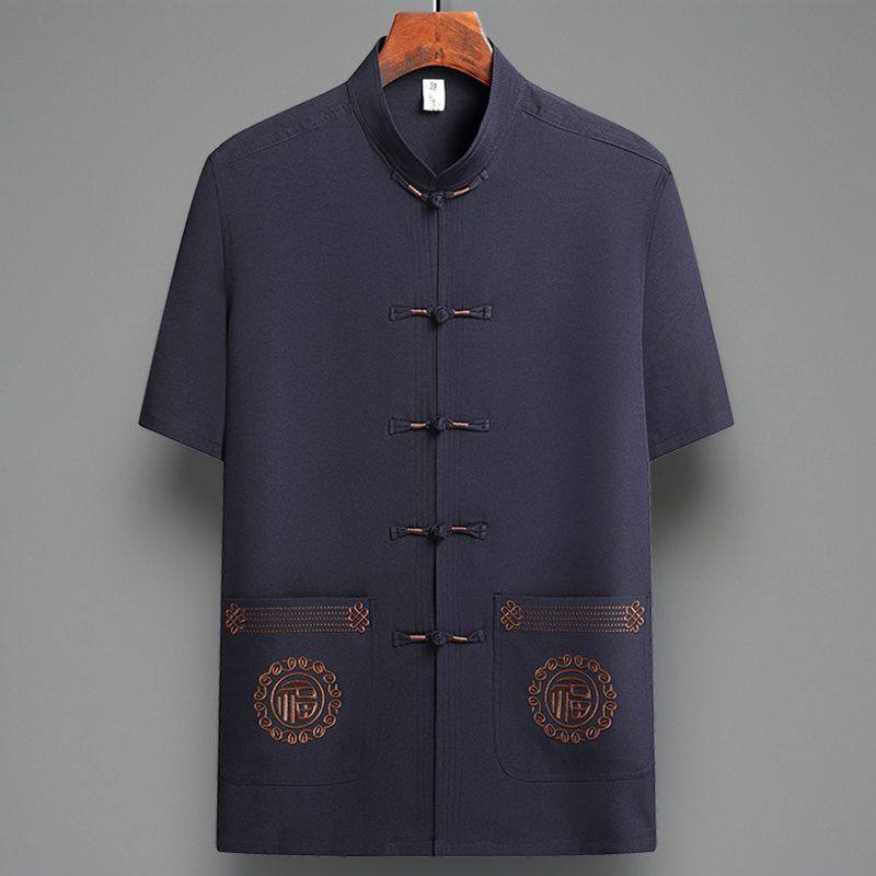 唐装男中老年人中国风夏季薄款短袖冰丝立领老人衣服爷爷生日夏装,男装,中山装,淘宝优惠券,粉丝福利购,淘宝优惠卷