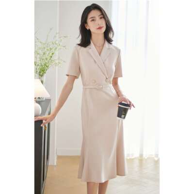 【超能小太阳严选】通勤短袖西装领包臀职业裙子女5Y26BL2113