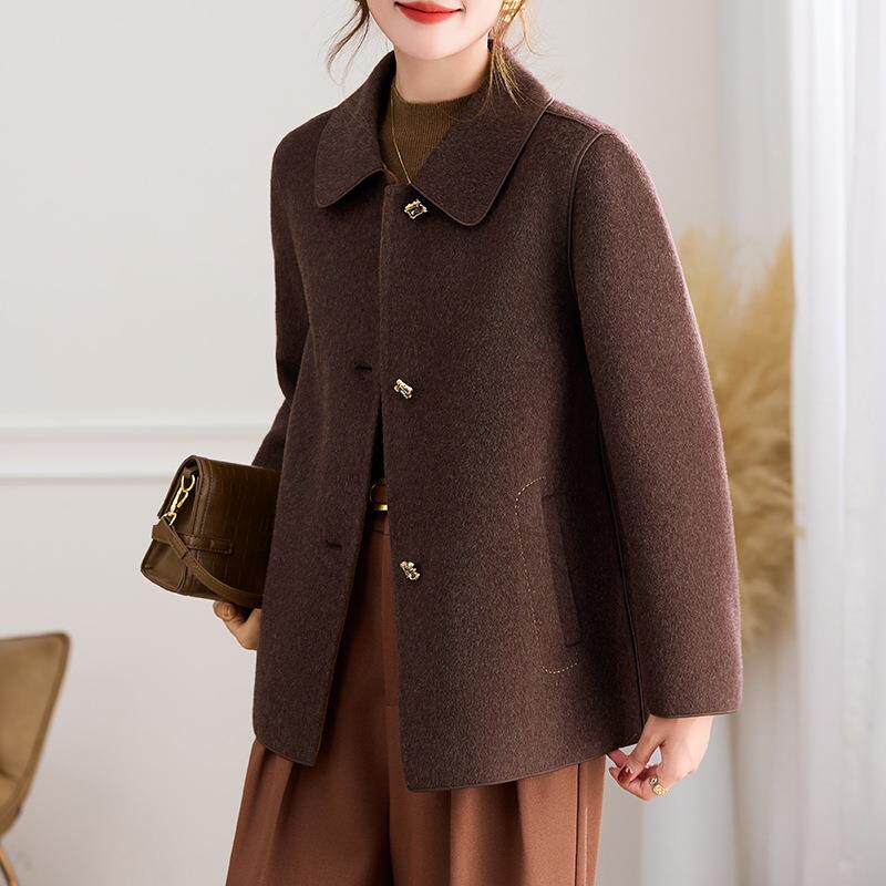 婚宴妈妈喜服毛呢子外套中老年人2025新款高端保暖双面呢羊毛大衣