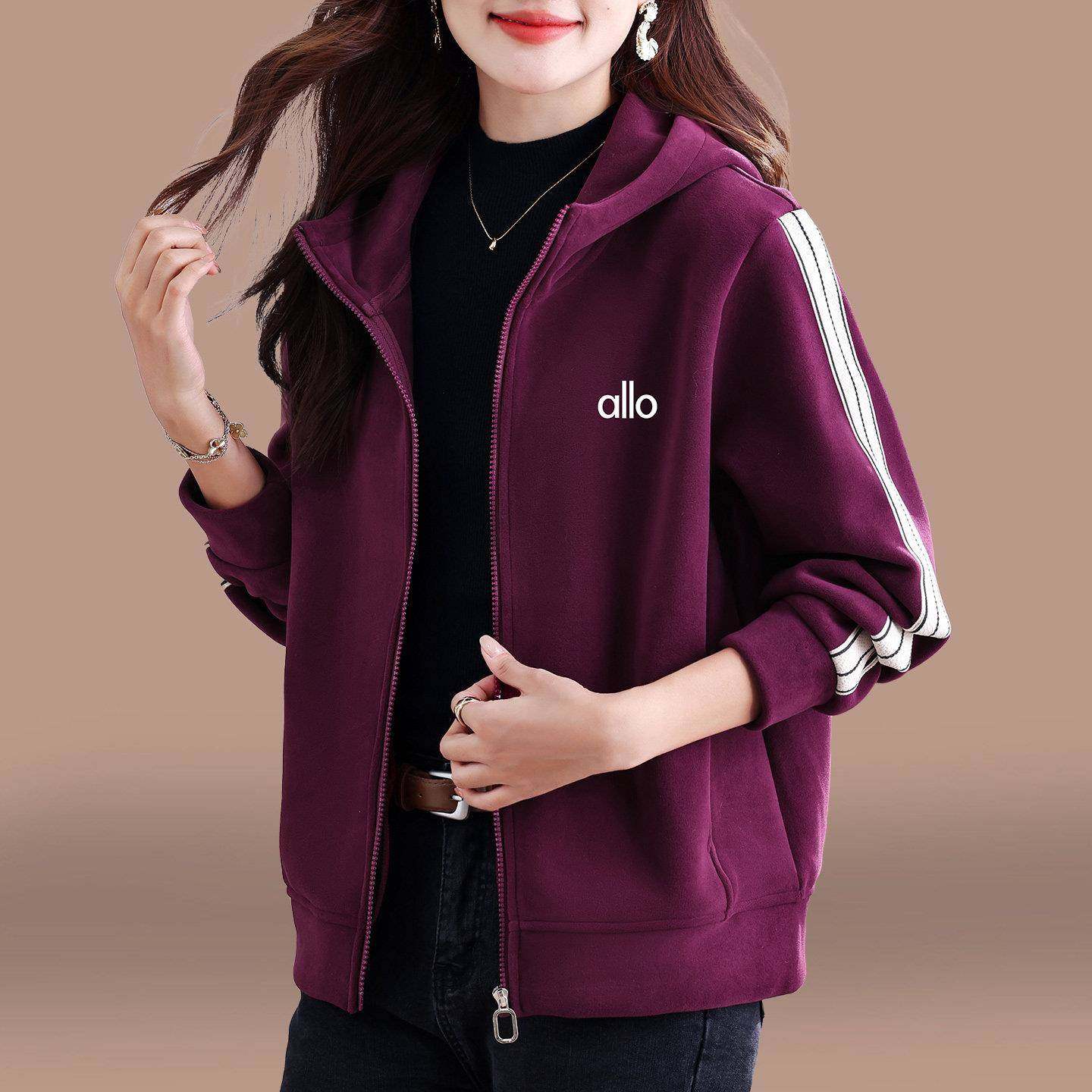 加绒卫衣外套女秋冬2025新款宽松百搭中年妈妈奥粒绒连帽拉炼上衣