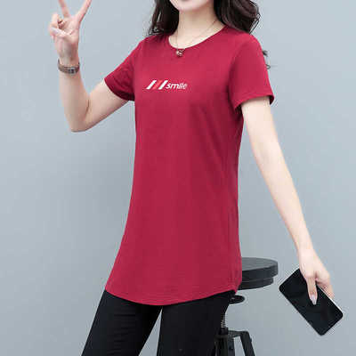 短袖t恤女中长款显瘦减龄上衣
