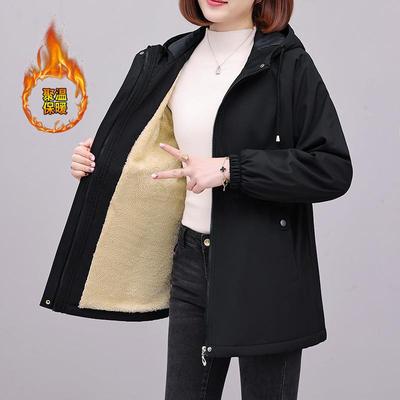 加绒风衣外套女秋冬2025新款中年妈妈加厚保暖中长款休闲上衣跨境