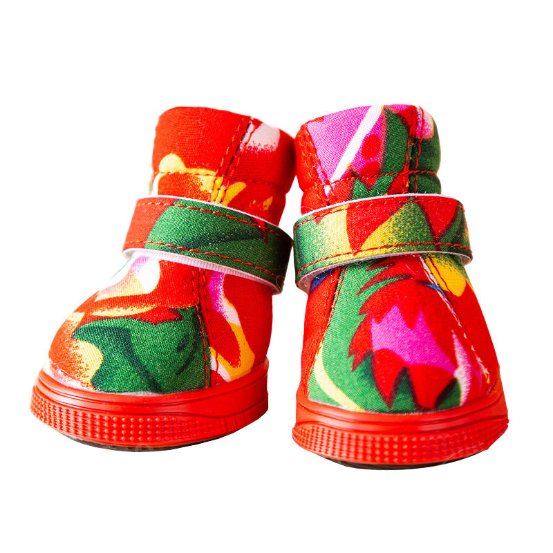 秋冬季狗狗复古风东北大花棉鞋防滑耐磨中小型犬泰迪比熊宠物鞋子