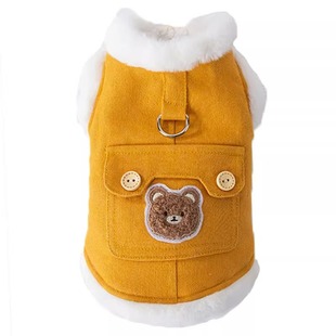 狗狗衣服加绒保暖仿兔绒毛边可牵引绳马甲小型犬比熊宠物服饰