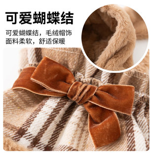 狗狗衣服可爱蝴蝶结格子连衣裙秋冬季加厚保暖小型犬斗篷宠物衣服