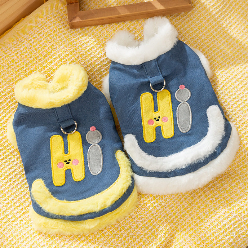 秋冬季狗狗马甲猫咪保暖字母HI可爱卡通泰迪比熊牛仔棉衣宠物衣服
