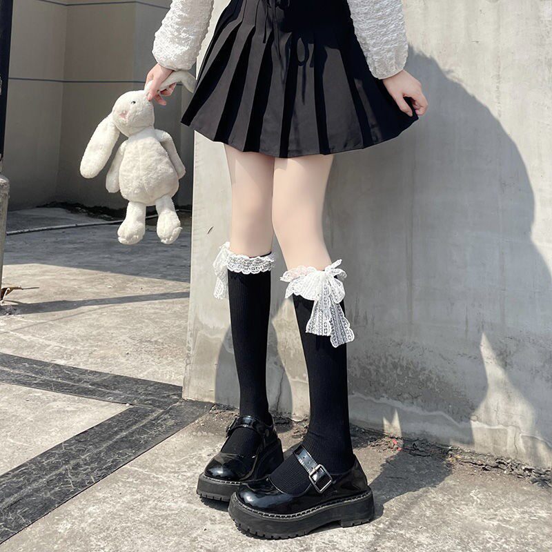 纯欲甜妹小腿袜lolita日系学院风蕾丝蝴蝶袜子夏季美腿塑形短袜女