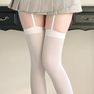 日系简约白丝过膝袜春秋薄款 天鹅绒白色吊带袜少女甜美jk大腿袜子