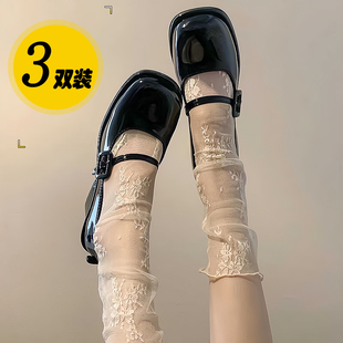 洛丽塔白色蕾丝网纱堆堆袜子女夏季薄款玛丽珍鞋袜小腿短中筒丝袜