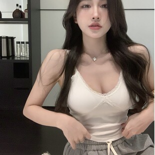 性感辣妹风U领吊带背心女夏季新款内搭外穿短款蕾丝拼接百搭上衣