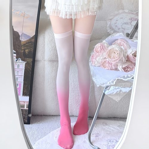 白色渐变丝袜女天鹅绒过膝大腿袜