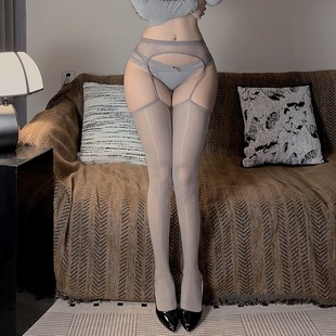 蕾丝性感极润锦纶灰色油光吊带丝袜女薄款纯欲风大腿根长筒过膝袜