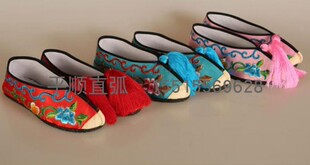 儿童花旦小姐彩鞋 2019绣花彩鞋 新娘鞋 古装 戏鞋 鞋 戏曲女平底绣花鞋