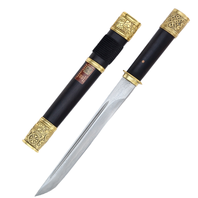 龙泉宝剑龙骧短刀花纹钢黑檀木