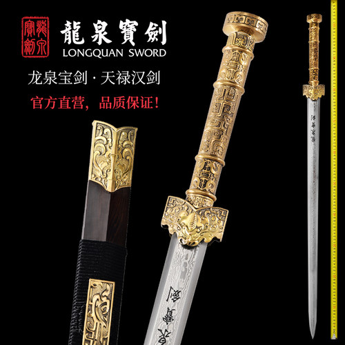 龙泉宝剑花纹钢天禄汉剑黄铜手柄