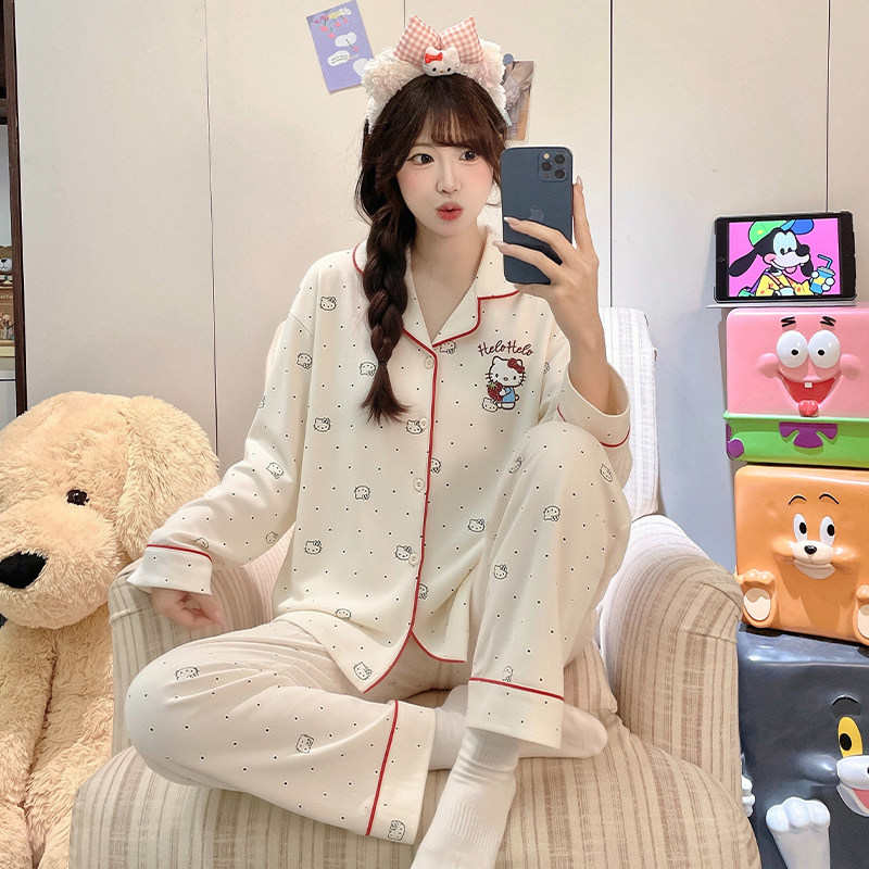 儿童睡衣春秋季新款女童精梳棉初中生长袖甜美女孩家居服开衫套装