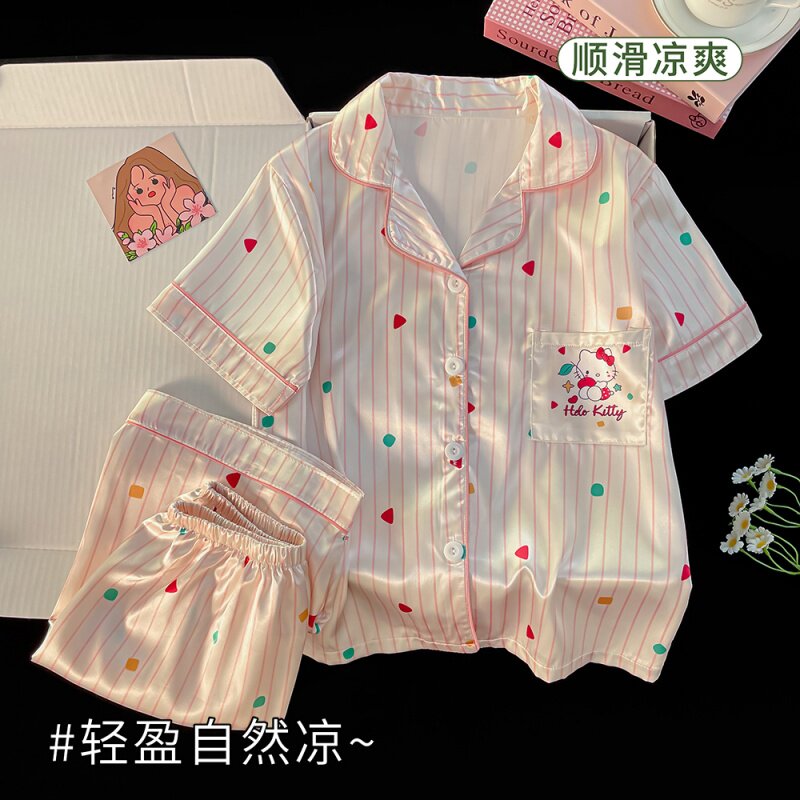 儿童睡衣夏季新款女童冰丝短袖卡通家居服6-12岁中大童空调服套装