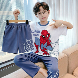 儿童睡衣2026新款夏季男童短袖纯棉三件套蜘蛛侠中大童家居服套装