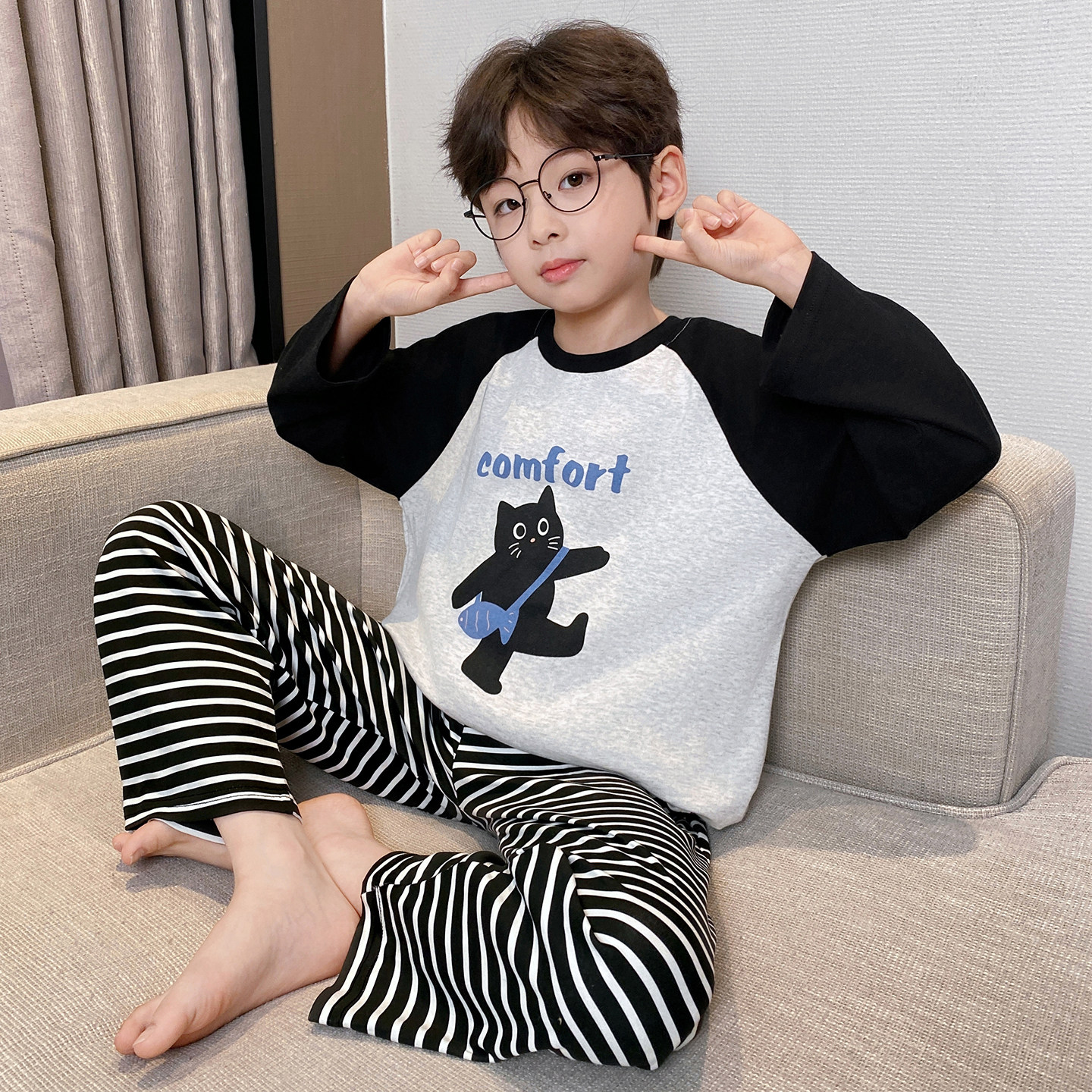 儿童睡衣男童春秋季新款纯棉套装6-12岁男孩中大童卡通家居服2026