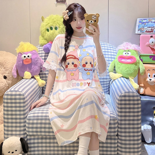 2026新款女童睡裙夏季薄款云朵棉短袖初中生卡通儿童公主风家居服
