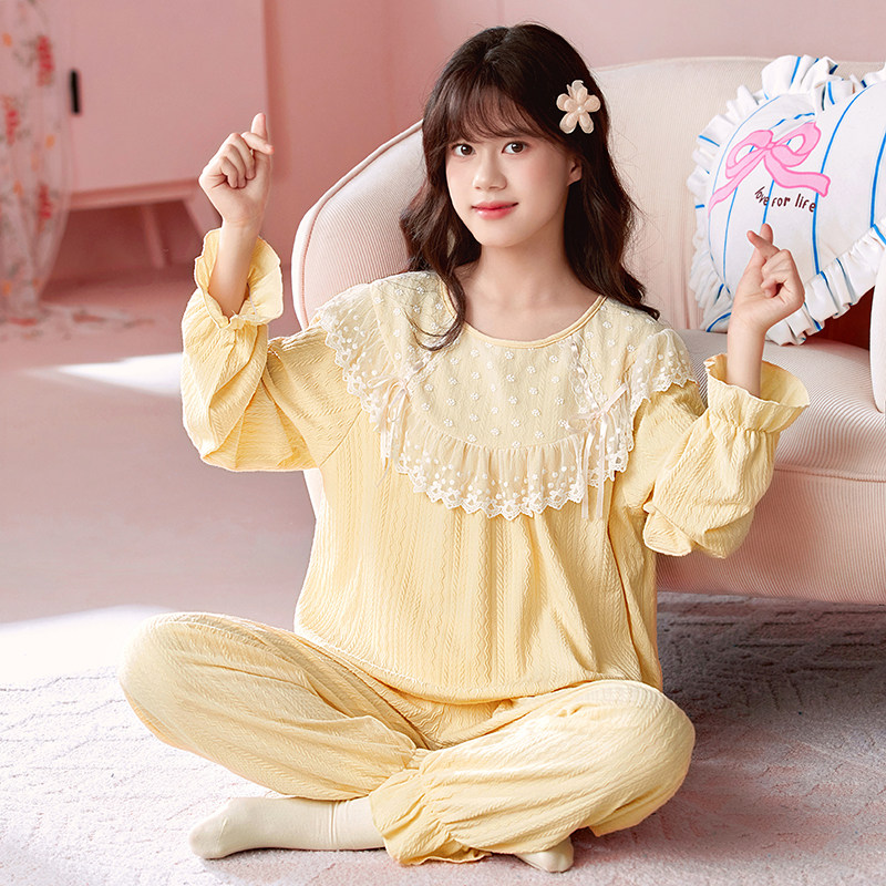 2026新款女童睡衣宫廷风春秋季纯棉长袖中大童女孩公主家居服套装