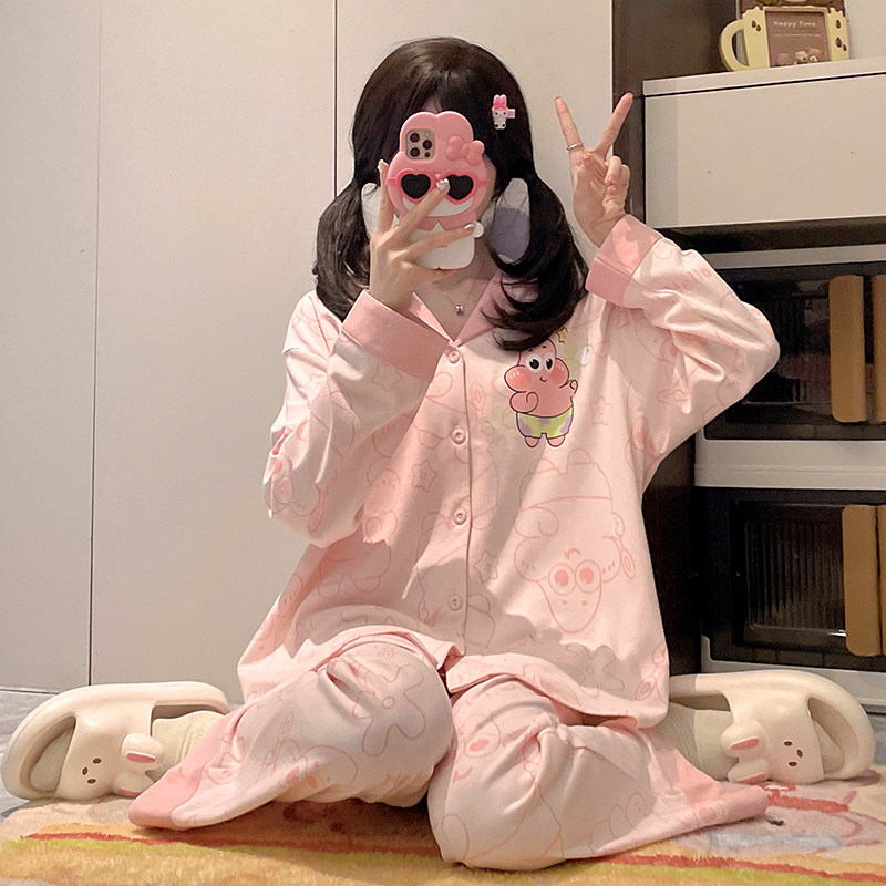 儿童睡衣春秋季新款精梳棉初中生长袖女童开衫大童套装女孩家居服