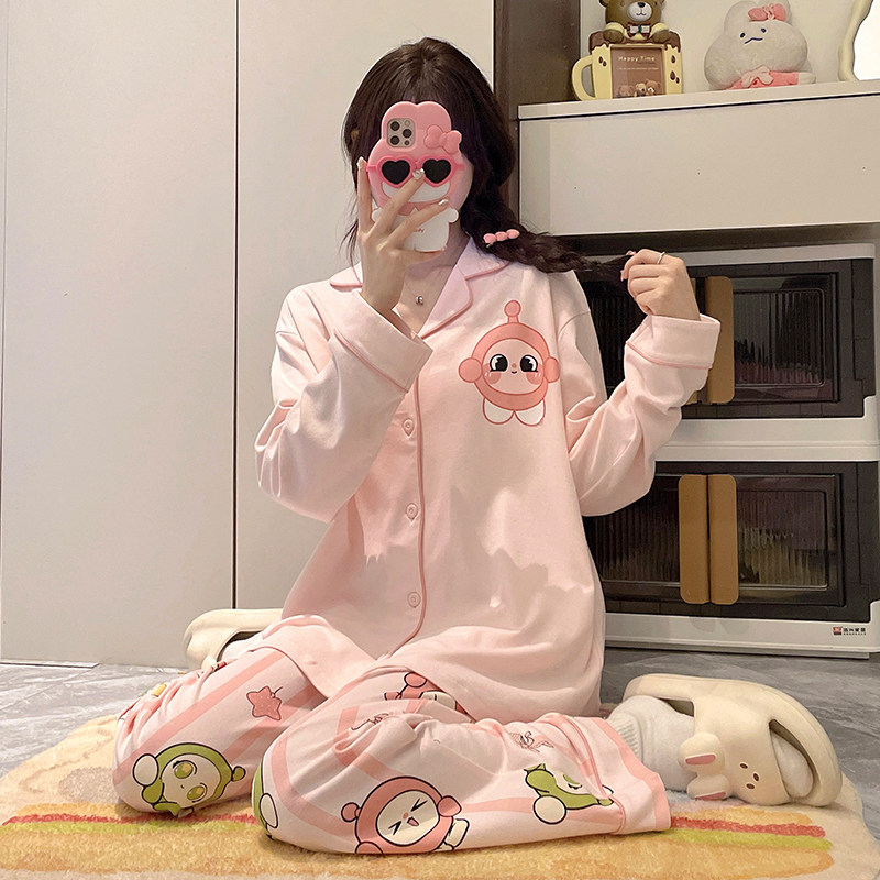 儿童睡衣春秋季新款女童精梳棉初中生长袖开衫大童套装卡通家居服
