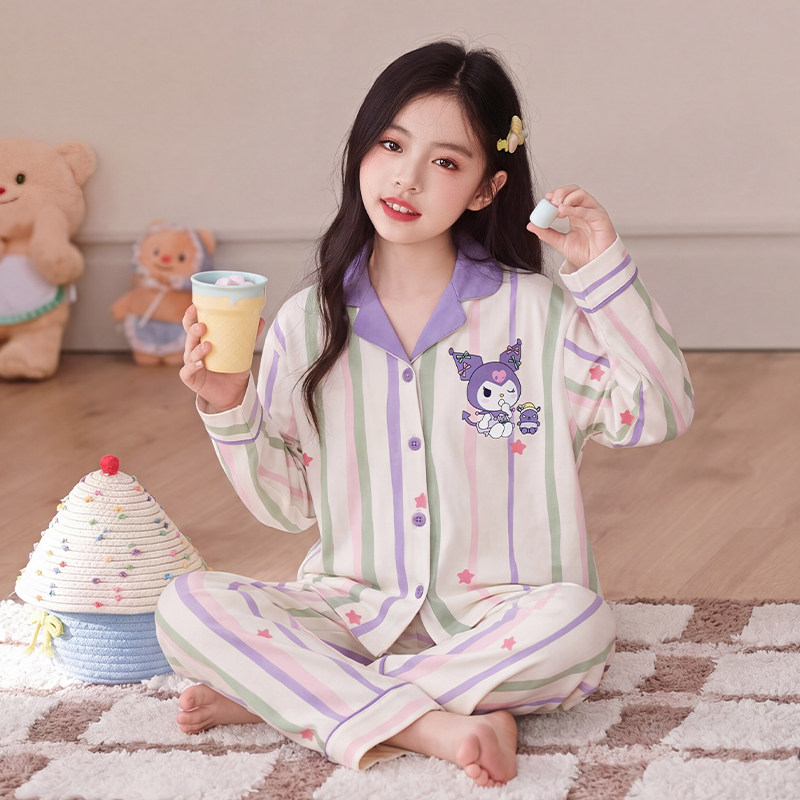 儿童睡衣春秋新款女童精梳棉长袖卡通套装中大童6-12岁女孩家居服