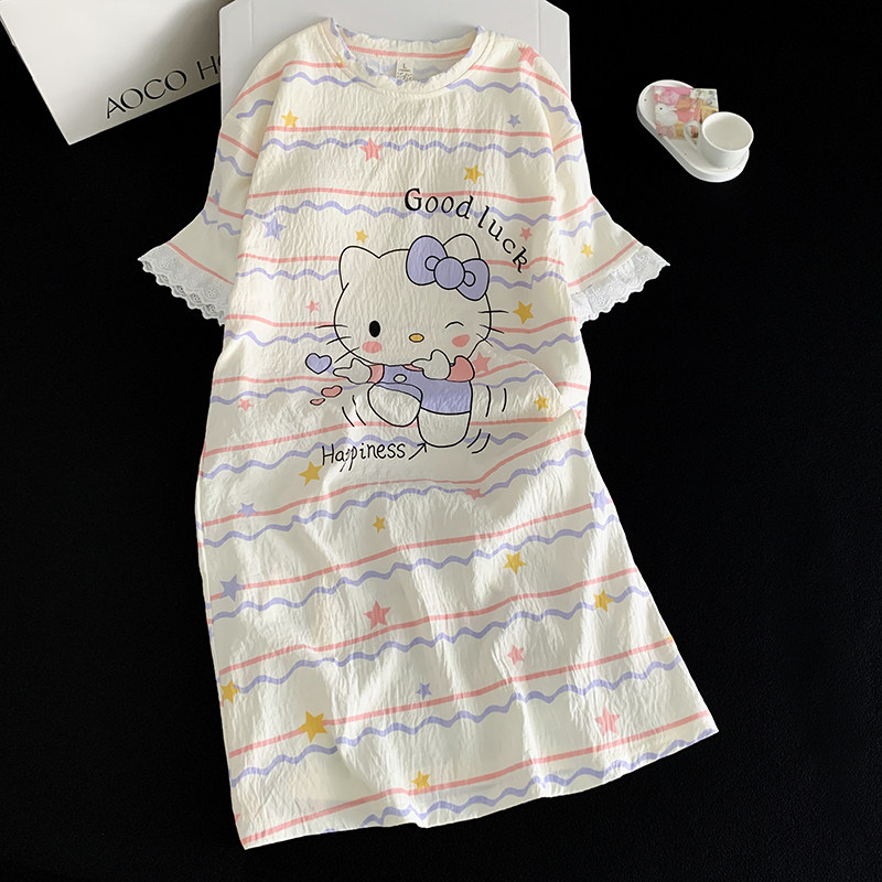 夏季女童睡裙2026新款薄款云朵棉短袖儿童睡衣中大童公主风家居服