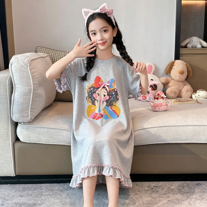 2026新款夏季女童睡裙短袖莫代尔中大童6-12岁女孩动漫家居服睡衣