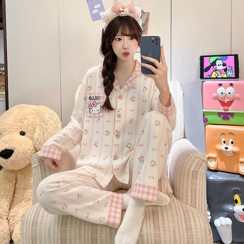 儿童睡衣春秋季新款女童精梳棉初中生长袖开衫甜美套装女孩家居服
