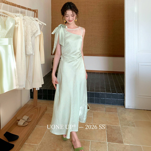 显瘦中长裙 浪漫优雅气质设计感蝴蝶结背心连衣裙修身 春夏新款 法式