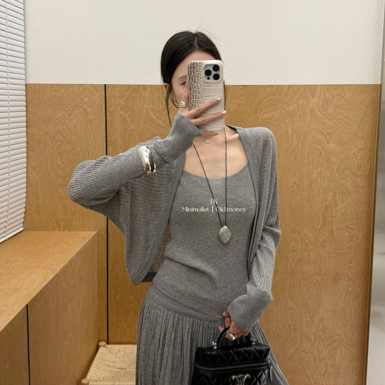 春季韩版休闲简约长袖披肩开衫+方领吊带背心两件套时尚针织衫女