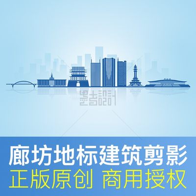 河北省廊坊市地标建筑线描剪影天际线城市形象宣传商用素材PS矢量