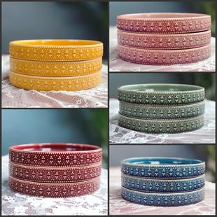 瑕疵品陶瓷托盘接水盘陶瓷绿植底盘圆形底座浮雕冰裂底托