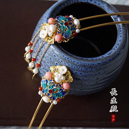 米菲娅手工古风汉服头饰中国风古典旗袍盘发烧蓝多宝发簪发钗步摇