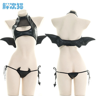 太可爱啦~漆皮小恶魔套装开胸性感私房内衣皮革睡衣镂空家居服