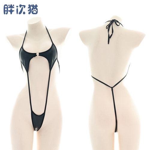 连体漆皮比基尼性感高叉内衣睡衣