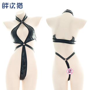 内衣睡衣高叉皮革泳衣 清仓 漆皮连体比基尼 性感家居服三点式