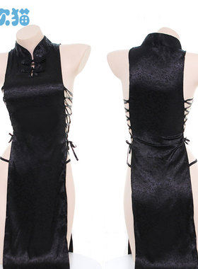 太棒了，绑带镂空旗袍古典睡裙两侧绑带高开叉很性感睡衣连衣裙