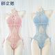 绑带露背日常款 钩针连体泳衣 手工针织带胸垫性感泳装