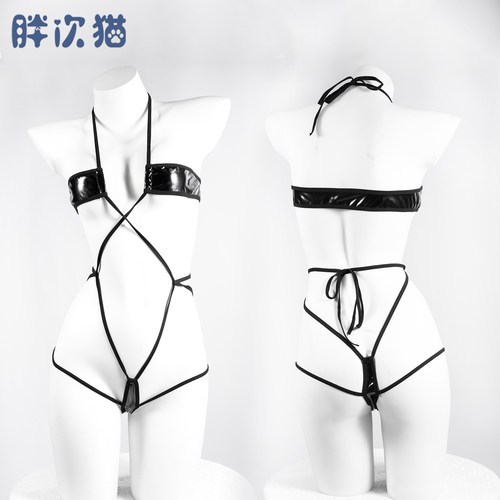 漆皮亮面三点式比基尼绑带束缚衣
