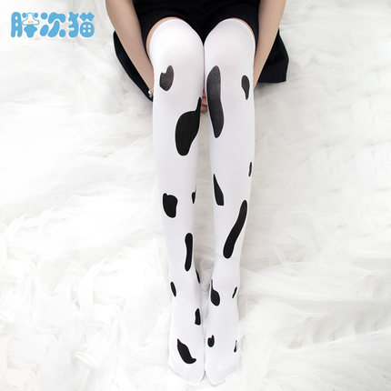 奶牛印花过膝袜 日系大腿袜高筒袜长筒袜奶牛袜子平铺53cm丝袜